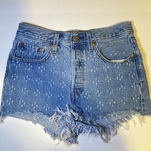 Levi's Premium 501 High Rise‎ Cotton Denim Jean Shorts In Dottie Blues